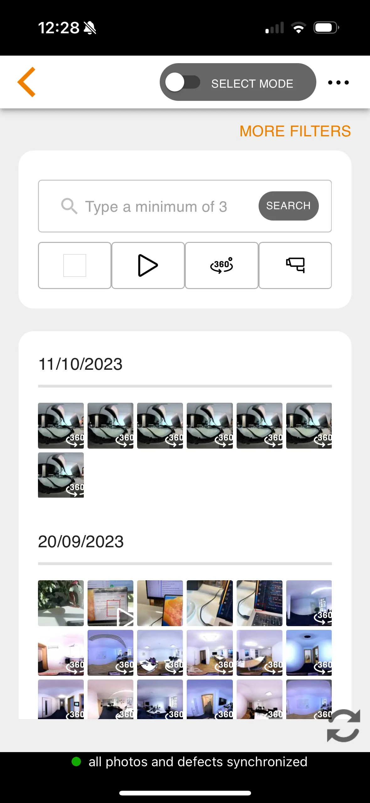 App view of Bau-Fotos: located and time-stamped construction site photos in the project