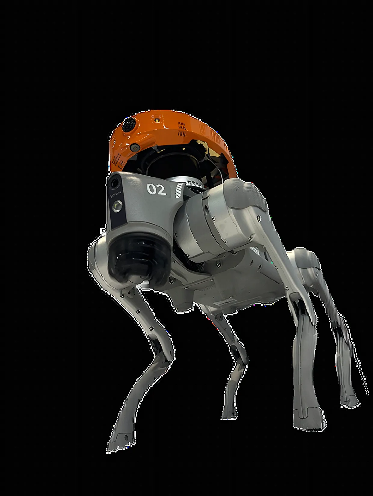 Bau-Hund walking robot with orange sensor head, product view